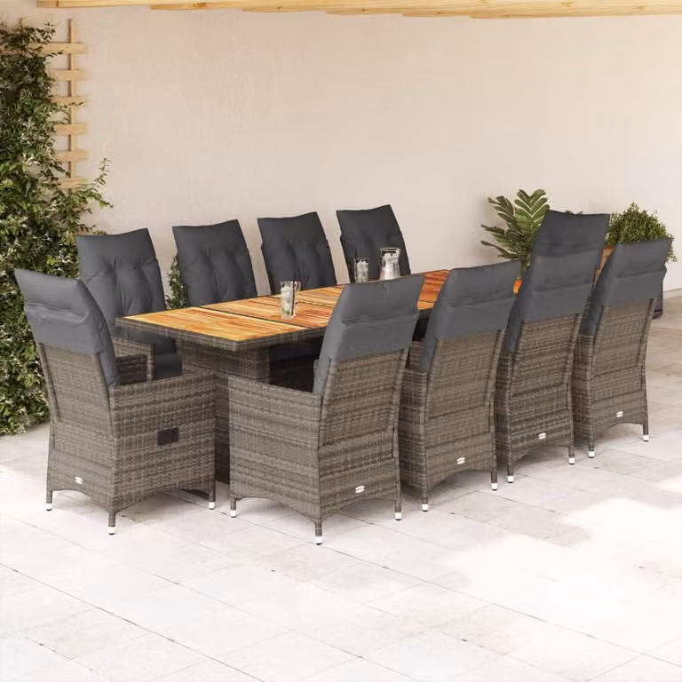Set Bistrò da Giardino vidaXL 11 pz in Polyrattan Grigio con Tavolo in Legno di Acacia