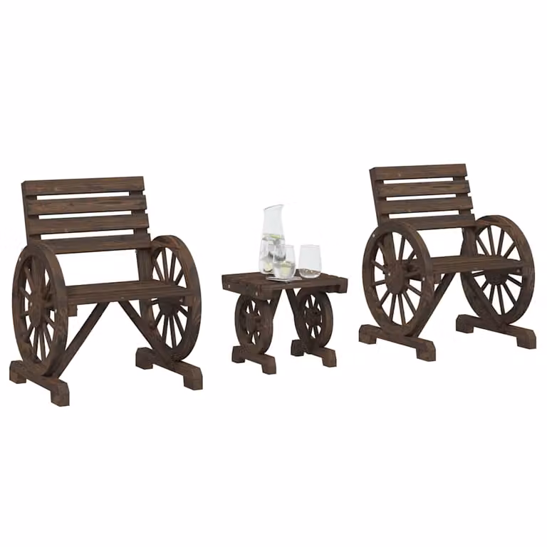 vidaXL Set Salotto da Giardino 3 pz in Legno di Abete Marrone con Cuscini