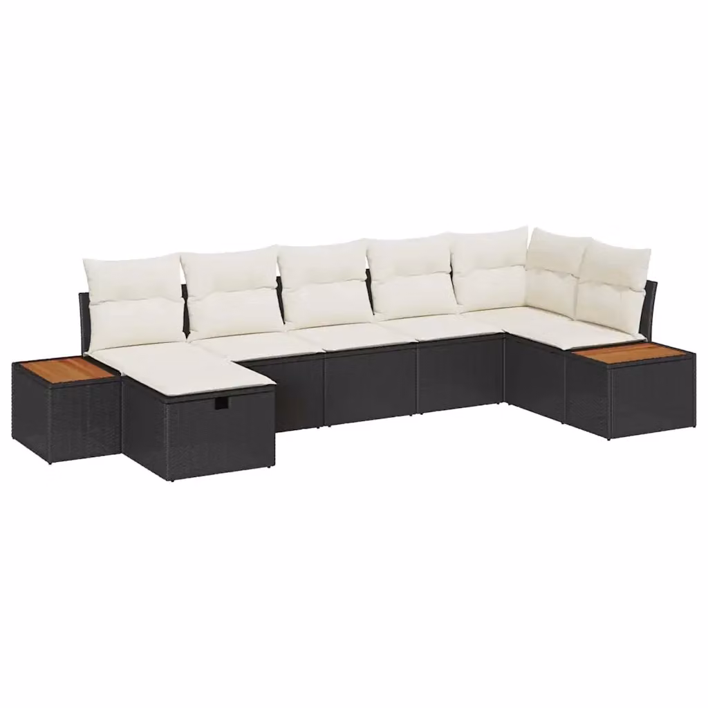 Set Divano da Giardino a L vidaXL in Poly Rattan Nero con 7 Cuscini e Ottoman – 2