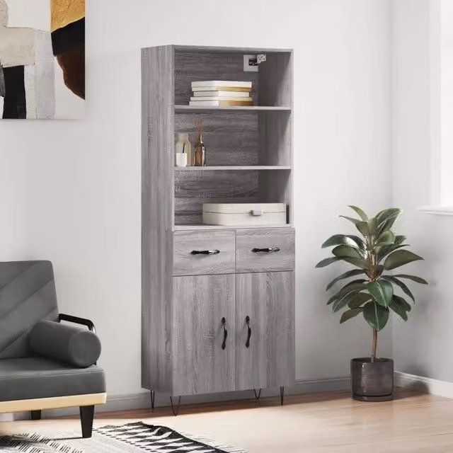 Credenza moderna vidaXL in legno e metallo, colore grigio, L: 69,5 cm, P: 34 cm, H: 180 cm – 1