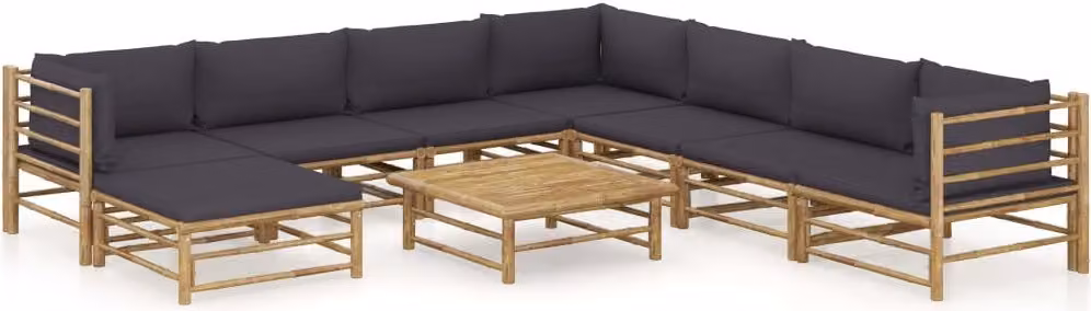 Maison Exclusive - Set da giardino da 9 pezzi con cuscini in bambù grigio scuro
