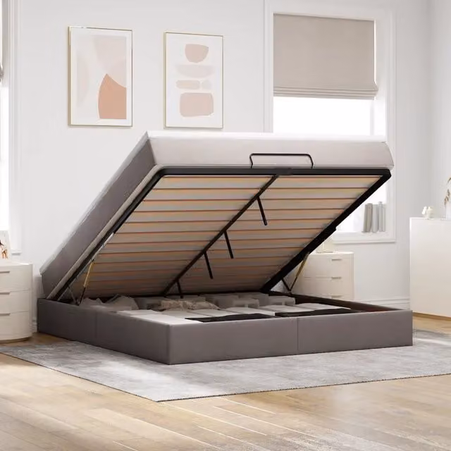 Letto con contenitore a sollevamento vidaXL in tessuto beige e grigio L: 180 cm, P: 200 cm, H: 280 cm – 1