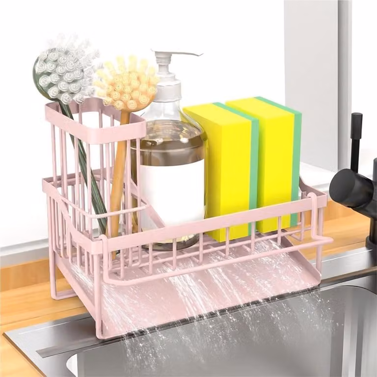 Portascope da cucina con supporto per spugne, organizer per la cucina, colore rosa