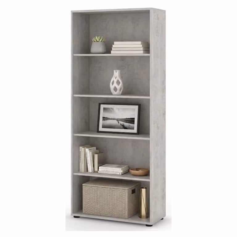 Biblioteca Brugnera Libreria Moderna con 4 Ripiani Bianco e Grigio L: 79 cm, P: 34 cm, H: 188 cm