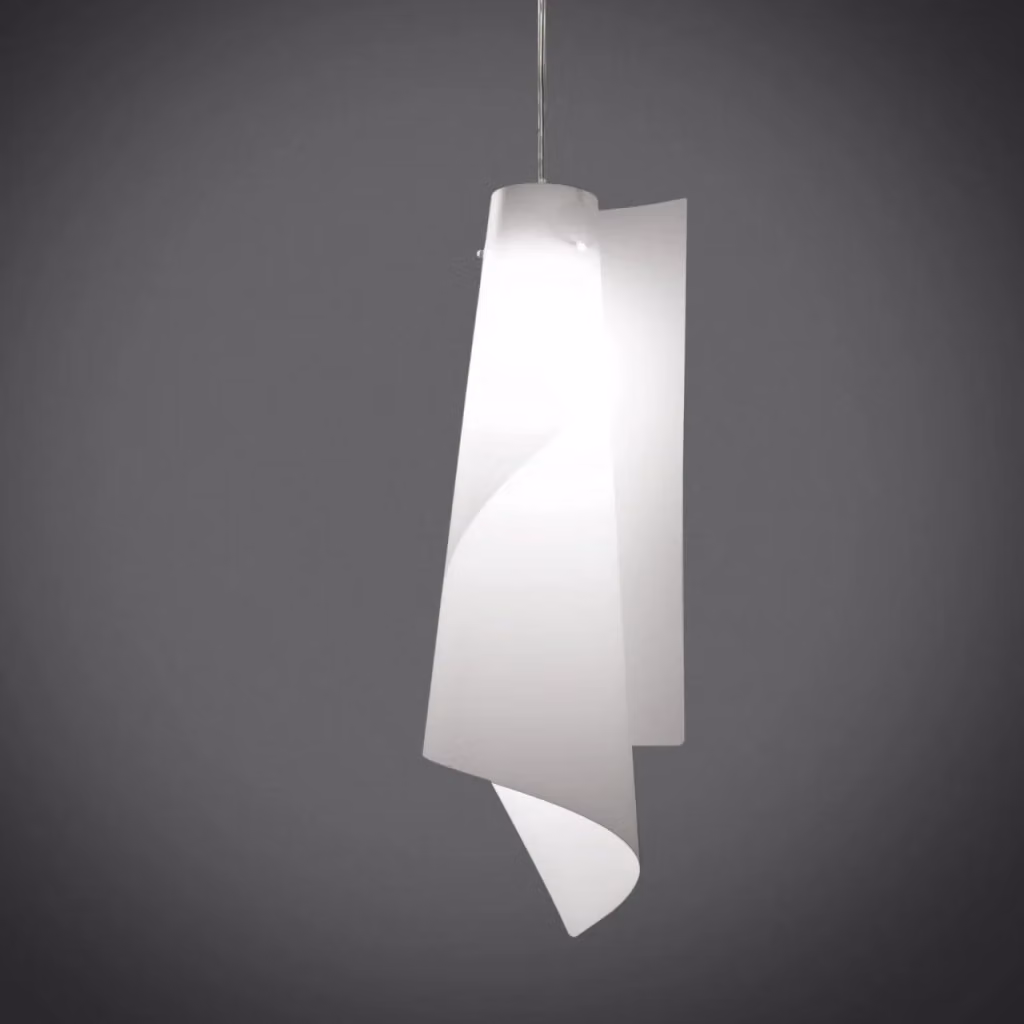 Lampada a sospensione IPERBRIKO in metallo cromato e bianco, H 68 cm x L 27 cm – 2