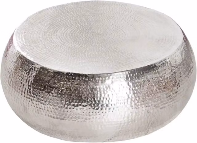Tavolino basso TRIANE argentato 80 cm – Design in alluminio martellato lucido