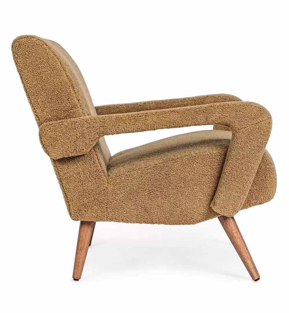 Poltrona Bizzotto Palm in tessuto bouclé marrone con braccioli e stile mid-century – 2