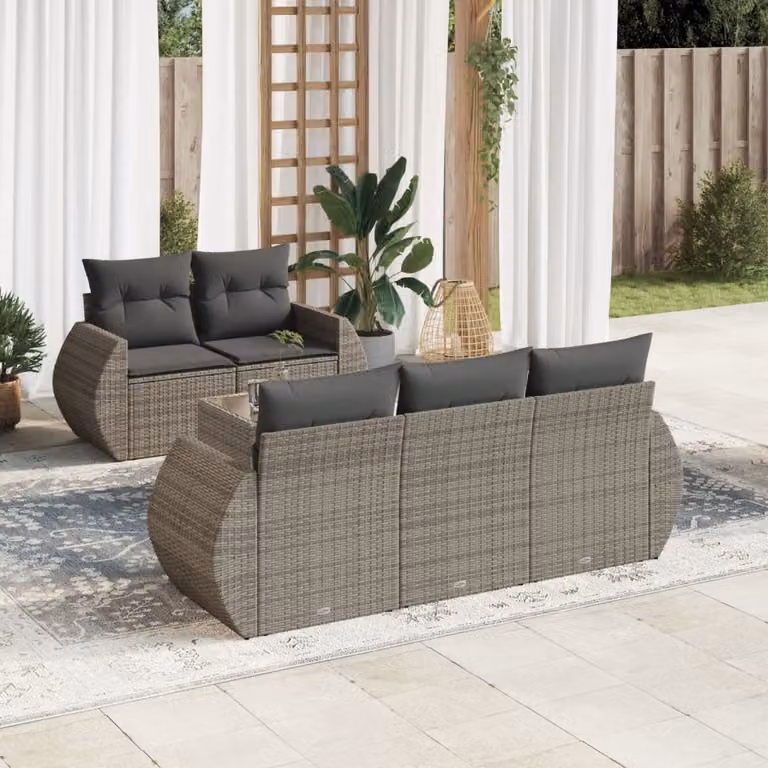 vidaXL Set Divano da Giardino a L 6 pz con Cuscini Grigio in Polyrattan e Tavolino