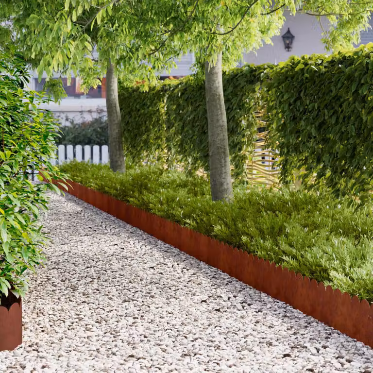 Set di 20 bordure per prato vidaXL in acciaio color ruggine, dimensioni 103 x 25 cm