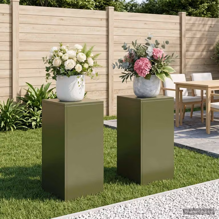 Set di 2 supporti per piante vidaXL in acciaio verde oliva L/P/H: 30 x 30 x 60 cm