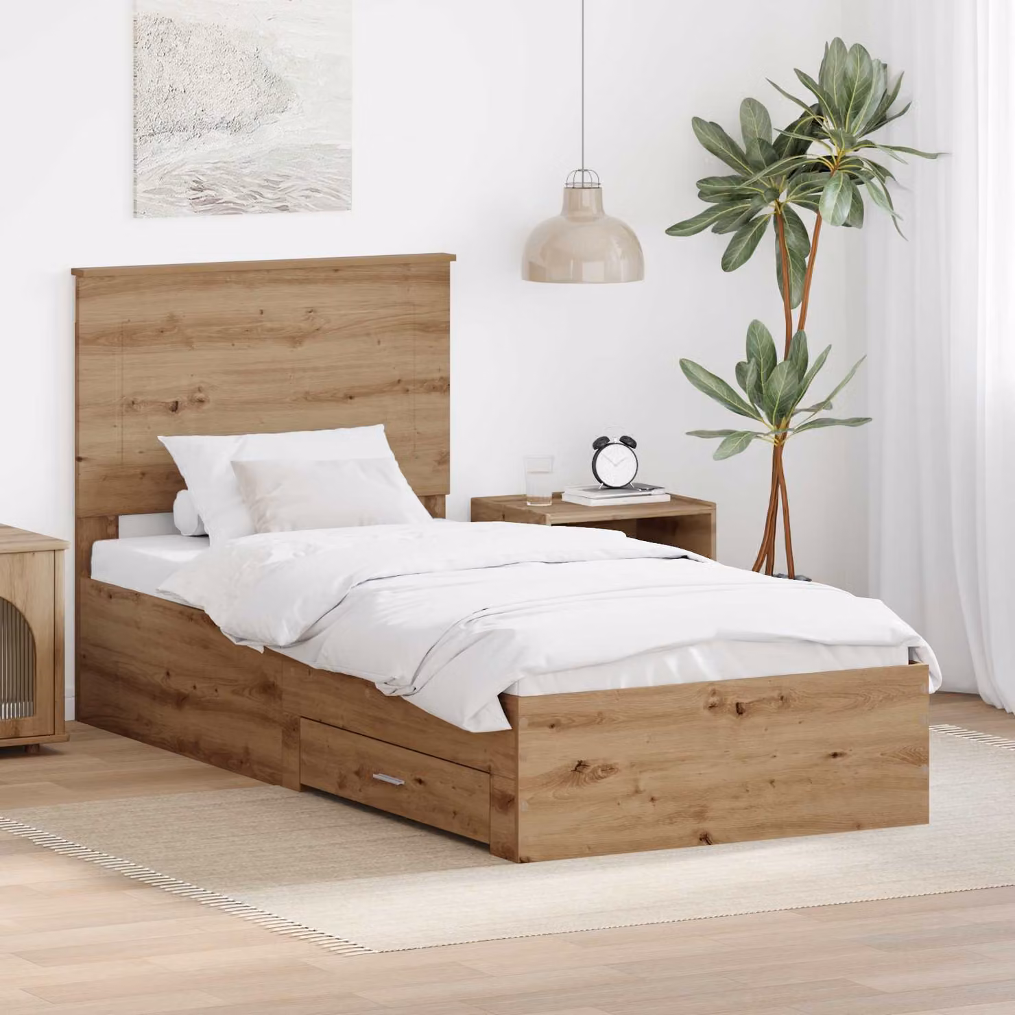 Struttura del letto moderna vidaXL in legno color rovere con cassetti, L/P/H: 200 x 100 x 210 cm – 1