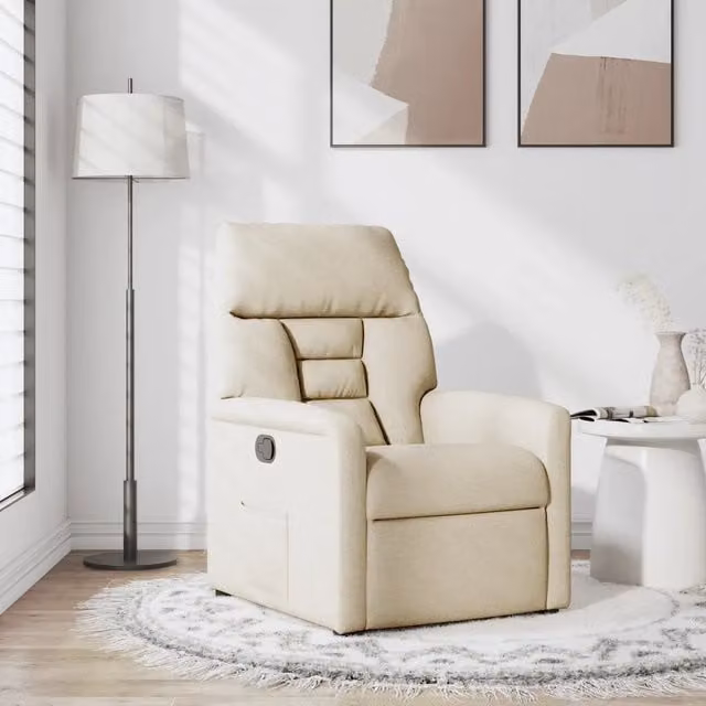 Poltrona Reclinabile Relax vidaXL in Tessuto Beige con Braccioli e Struttura in Legno e Metallo
