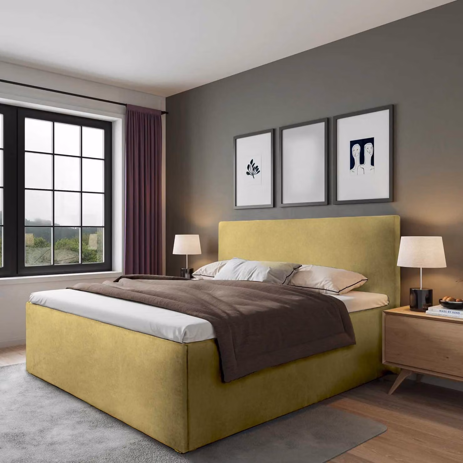Letto imbottito Gent Yellow 140 x 200 x 40 cm Rete con materasso H3 di alta qualità (fino a 120 kg) e rete a doghe