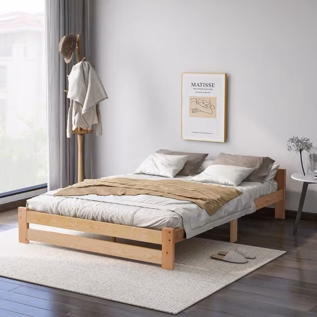 Letto matrimoniale futon in legno massello di pino 140x200 cm naturale con testiera
