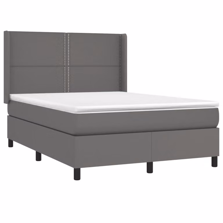 Giroletto a Molle con Materasso Grigio 140x200 cm in Pelle finta