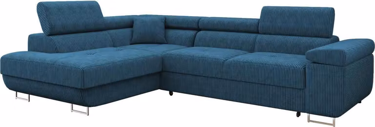 MIRJAN24 Divano angolare Torezio Cord, Elegante divano angolare con box letto e funzione notte, Poggiatesta regolabili, 274x203x70-90 cm (Colore: Poso 05, Lato: Sinistro)