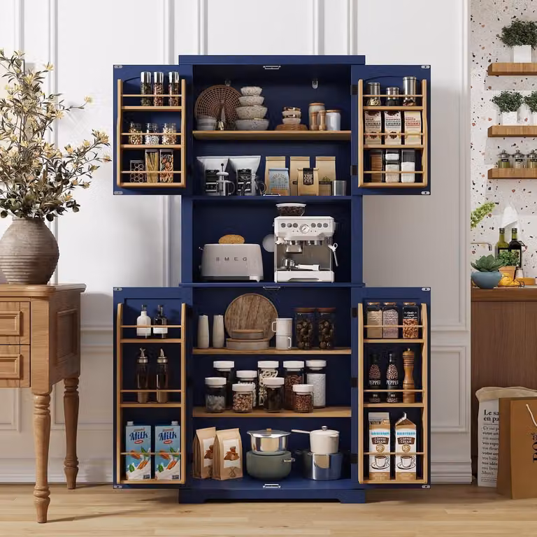 Mobile da cucina con piano di lavoro, mobile alto, mobile per la sala da pranzo, dispensa, colore blu
