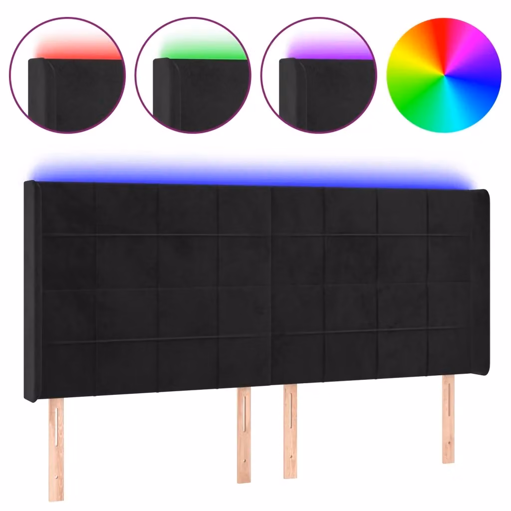 Testiera con LED e porta USB vidaXL in velluto nero, L/P/H: 163 x 16 x 118/128 cm – 2