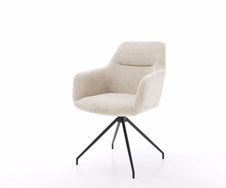 DELIFE Sedia da pranzo Pejo-Flex Cord, colore beige, struttura a croce nera, schienale conificato, imbottitura in molle insacchettate