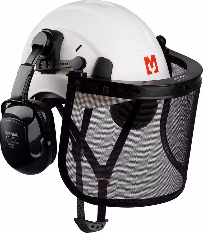 Set di elmetti di sicurezza MUSTBAU - EN397 con protezioni per le orecchie e visiera in rete - Fascia regolabile da 53 a 63 cm - Ideale per silvicoltura, cantieri e servizi