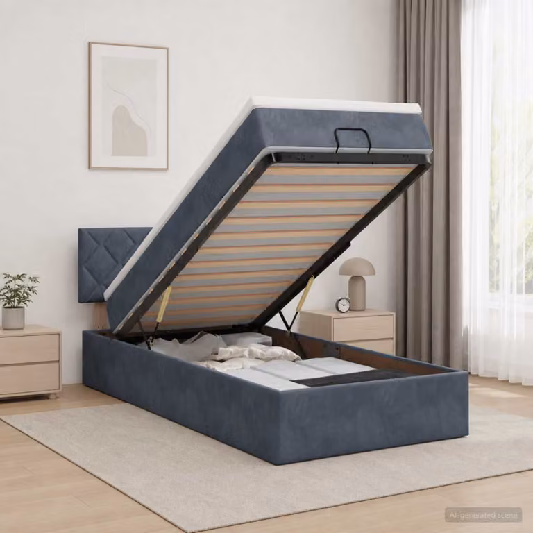 Letto ottomano con materasso vidaXL in velluto Grigio Scuro L: 90 cm, P: 200 cm, H: 88 cm