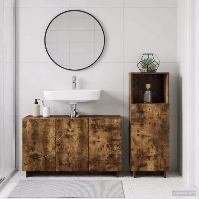 Set mobili da bagno 2 pz Rovere Fumo Legno ingegnerizzato 3433078
