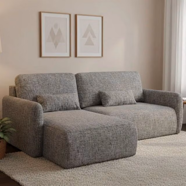 Divano Letto Pagno DMORA con Penisola Contenitore, Rivestimento in Tessuto Grigio, L/P/H: 207 x 148 cm