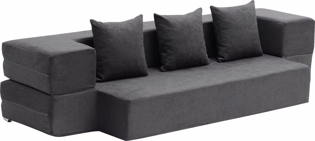 SucceBuy divano pieghevole, divano letto convertibile 3 in 1 con 3 cuscini, poltrona letto in memory foam 25D, rivestimento lavabile, grigio scuro (Twin)