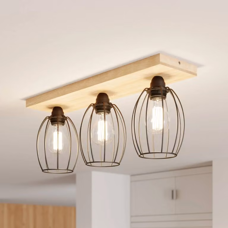 Plafoniera soffitto Beevly BRITOP, dimmerabile, Legno chiaro, Soggiorno / Sala da pranzo, Legno, Plafoniera