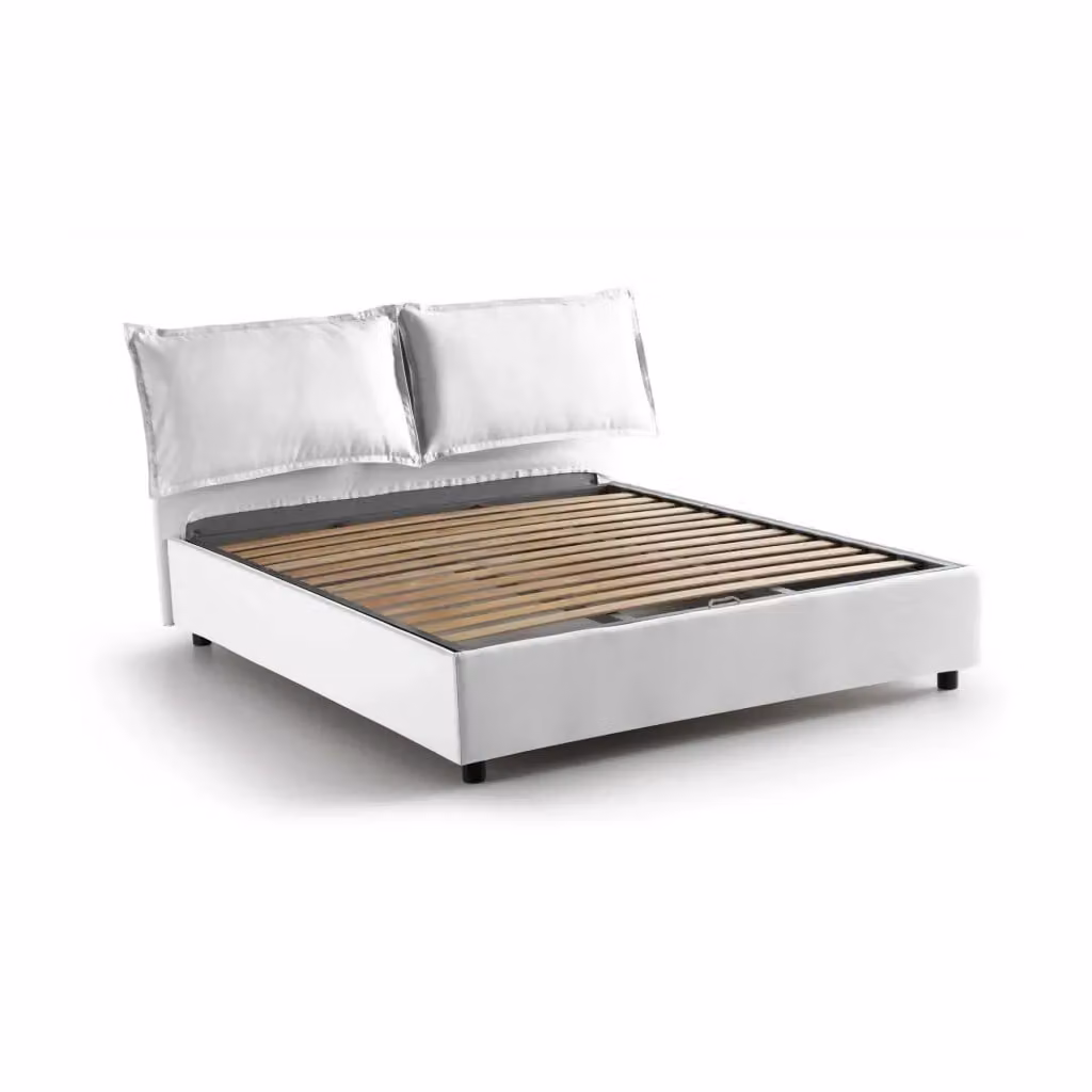 Letto Matrimoniale Aris Talamo Italia Bianco con Contenitore a Alzata e Struttura Imbottita L/P: 160 x 200 cm – 2
