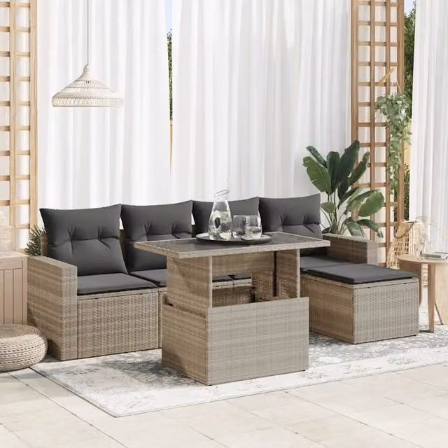 Set Divano da Giardino a L con 6 Pezzi vidaXL Grigio con Cuscini e Tavolino – 1