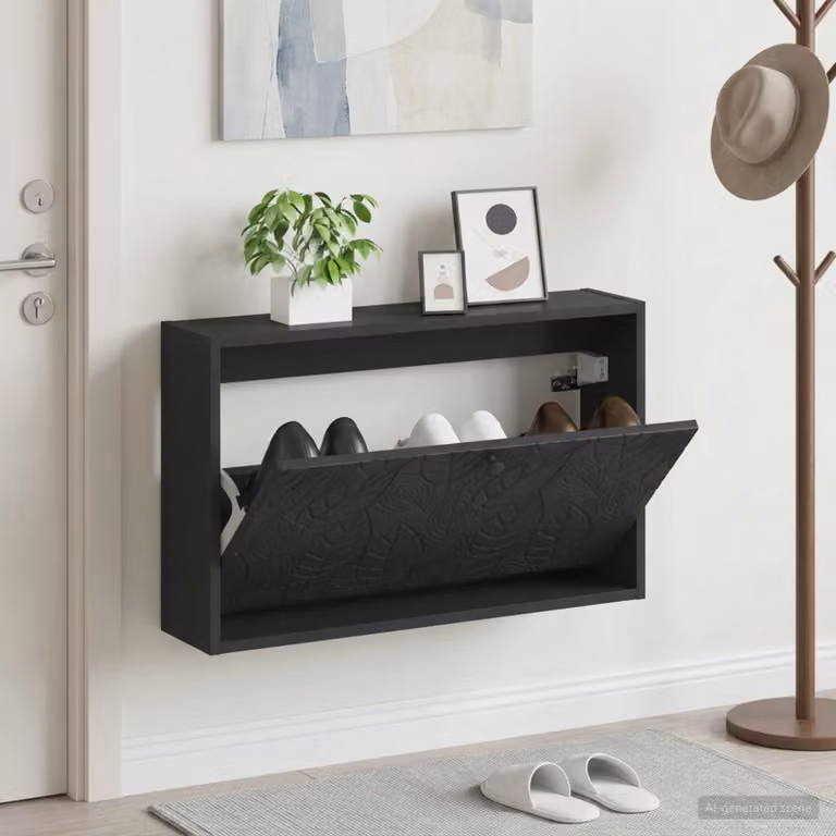 vidaXL Mobiletto per Scarpe da Muro DELFT Moderno Nero L: 71 cm, P: 17 cm, H: 43 cm
