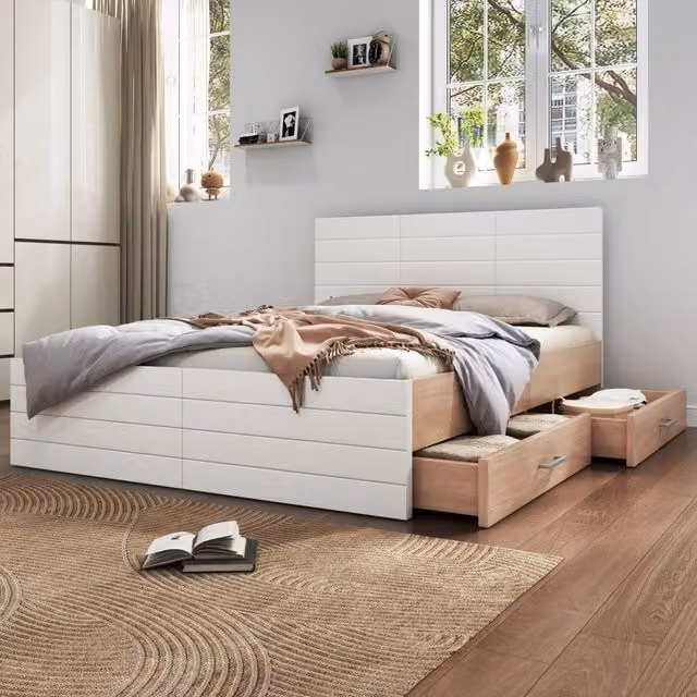 letto in legno massello e mdf bianco e rovere 145 x 207 cm