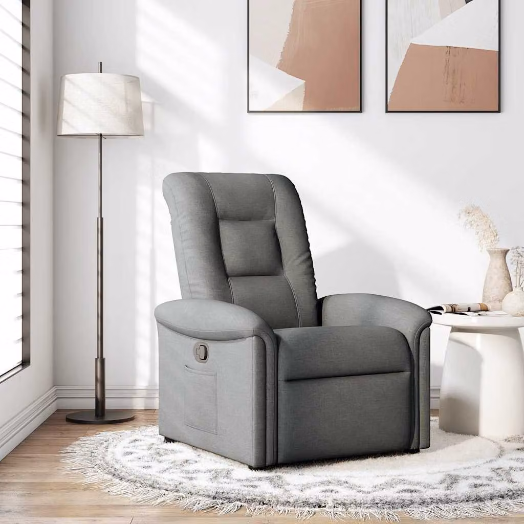 vidaXL Poltrona Reclinabile Relax in Tessuto Grigio con Braccioli e Meccanismo Manuale