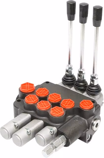 Distributore oleodinamico Breckner nero con 3 leve, di cui 2 flottanti, portata 80 L/min
