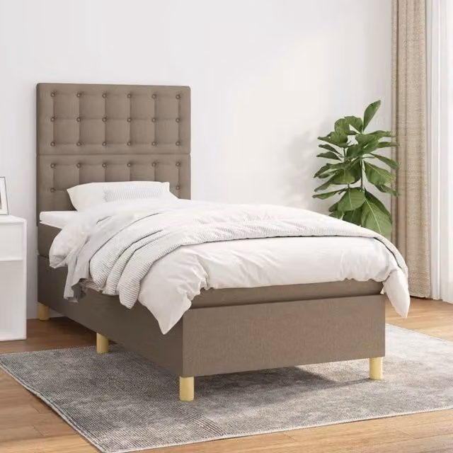 Letto Ibrido vidaXL con Giroletto a Molle e Materasso in Tessuto Beige e Bianco L/P/H: 100 x 200 x 40 cm
