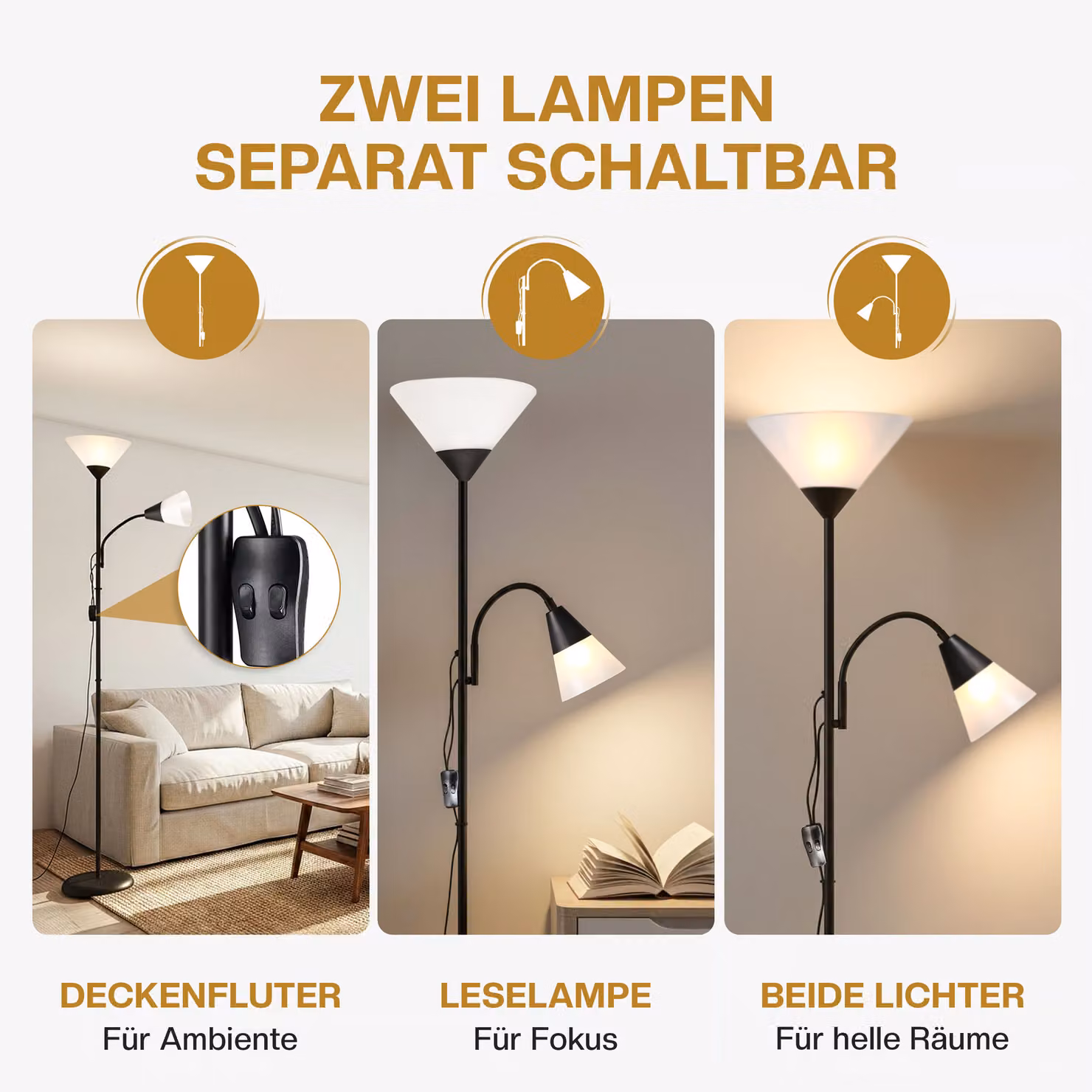 Lampada da terra Alissa monzana nero regolabile per la lettura in metallo e plastica H: 175 cm – 2
