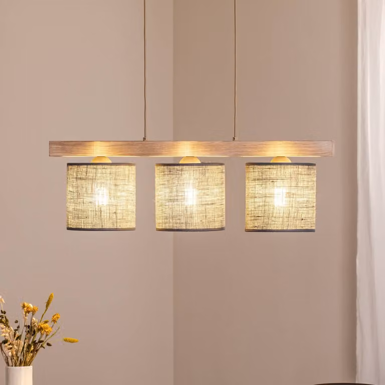 Lampada a sospensione Forest Duolla, dimmerabile, Alluminio / Grigio / Zincato, Soggiorno / Sala da pranzo, Legno, Lampada a sospensione
