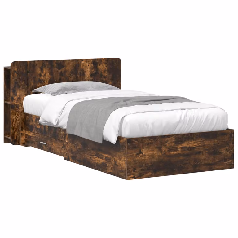 vidaXL Telaio del letto con contenitore Rovere Fumo L 90 x P 190 cm