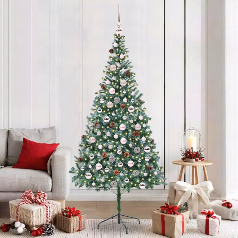 Albero di Natale artificiale moderno vidaXL Verde con luci LED warm white in PVC e metallo, Altezza: 210 cm