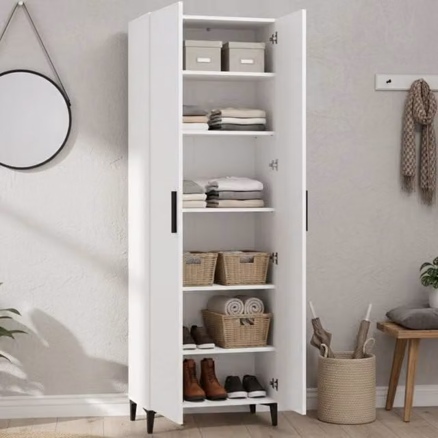 Scarpiera Moderna DMORA con Ante a Battente e Ripiani Piani, Disponibile in Bianco o Nero, L: 67.5 cm, P: 35 cm, H: 195 cm