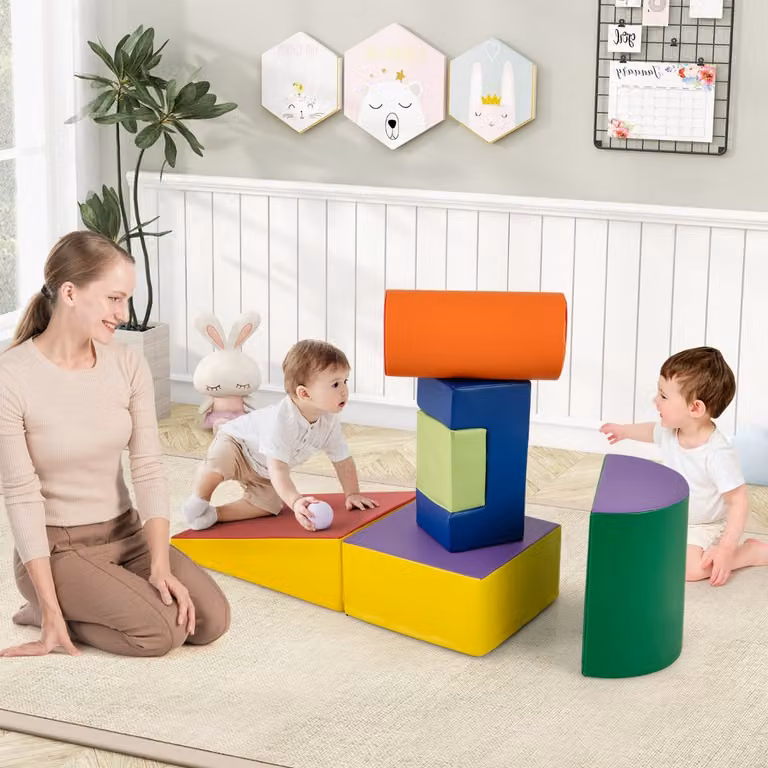 Set di blocchi rampicanti in schiuma Costway per bambini, struttura per arrampicata indoor multicolore con rettangoli gialli