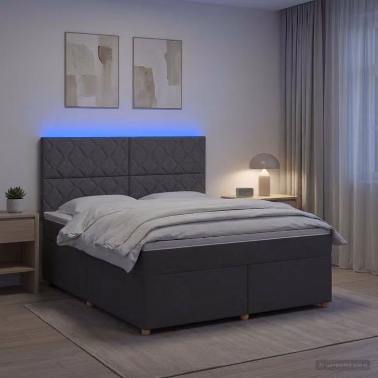 Letto box spring ibrido vidaXL con materasso a molle insacchettate e base contenitore, Grigio Scuro, L/P: 180 x 200 cm