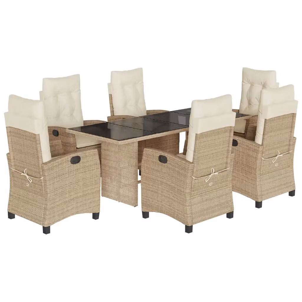 Set da pranzo da giardino vidaXL in polyrattan con cuscini beige e piano in vetro, 7 pezzi – 2