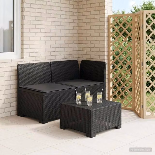 Divano da giardino a 2 posti vidaXL con cuscini imbottiti in stile rattan moderno, resistente alle intemperie e ai raggi UV, colore antracite e nero