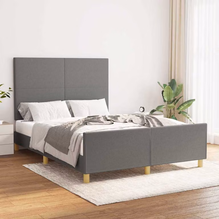 vidaXL Giroletto senza Materasso Grigio con Struttura Imbottita L: 140 cm, P: 200 cm, H: 128 cm