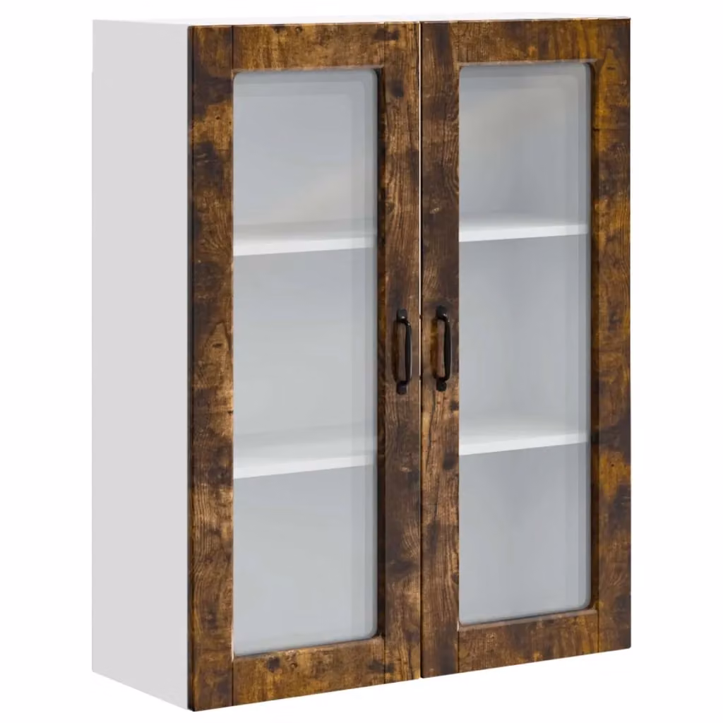 Mobile da parete vidaXL PORTO in legno e vetro con ante in vetro, colore marrone, L 80 x P 31 x H 100 cm – 2