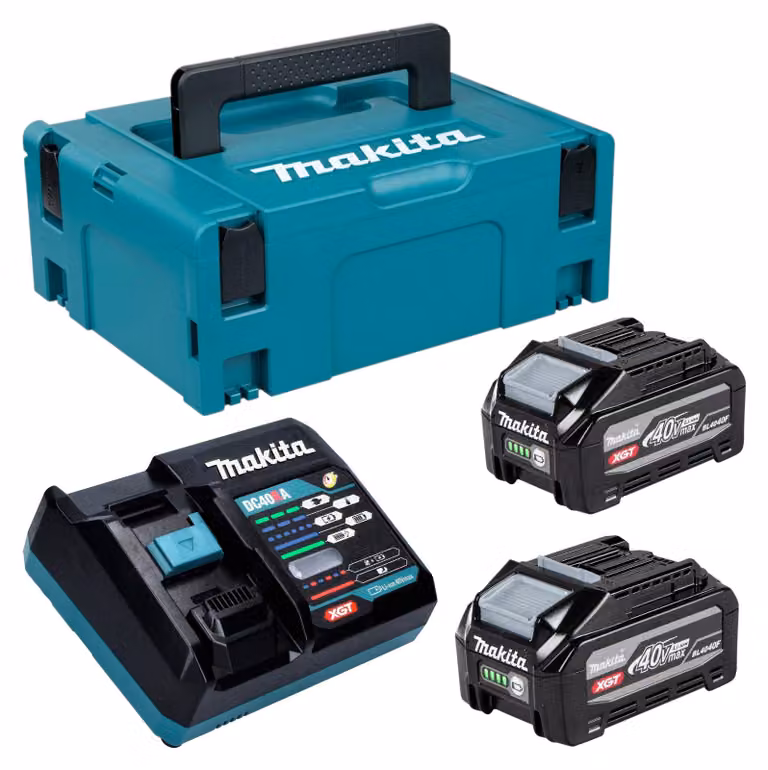 Kit Makita Power Source 2 batterie BL 4040 F 40 V max. 4,0 Ah XGT (2x 1910N6-8) + caricabatterie DC 40 RA (191E07-8) + Makpac