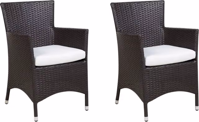 Set di 2 sedie da giardino BELIANI in finto rattan marrone con cuscini bianchi