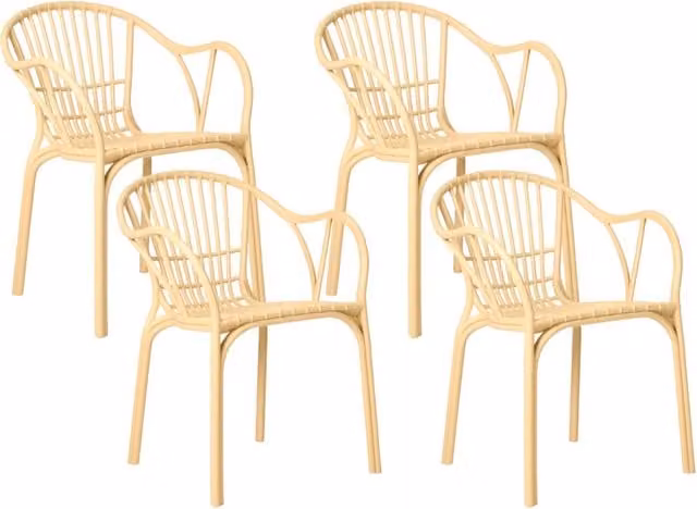 Set di 4 sedie da giardino beige in polipropilene leggero resistente alle intemperie in plastica per interni e per esterni moderno